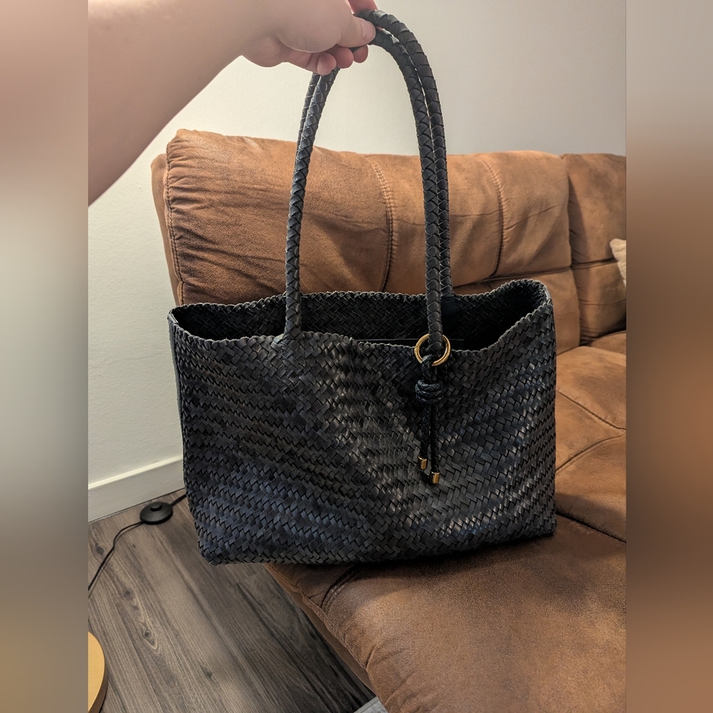 Madewell Navy Woven Leather Tote Bag